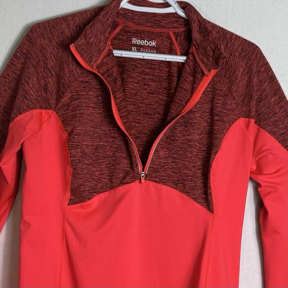 Reebok Mens XL Quarter Zip Pullover Red Black Long Sleeve Running Training Shirt - Picture 5 of 8